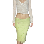 Green floral midi skirt