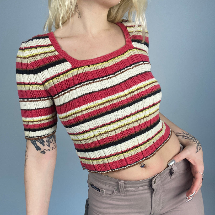 90s Striped Cropped Sweater Top