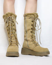 Tan Platform Lace Up Boots (6.5 US)