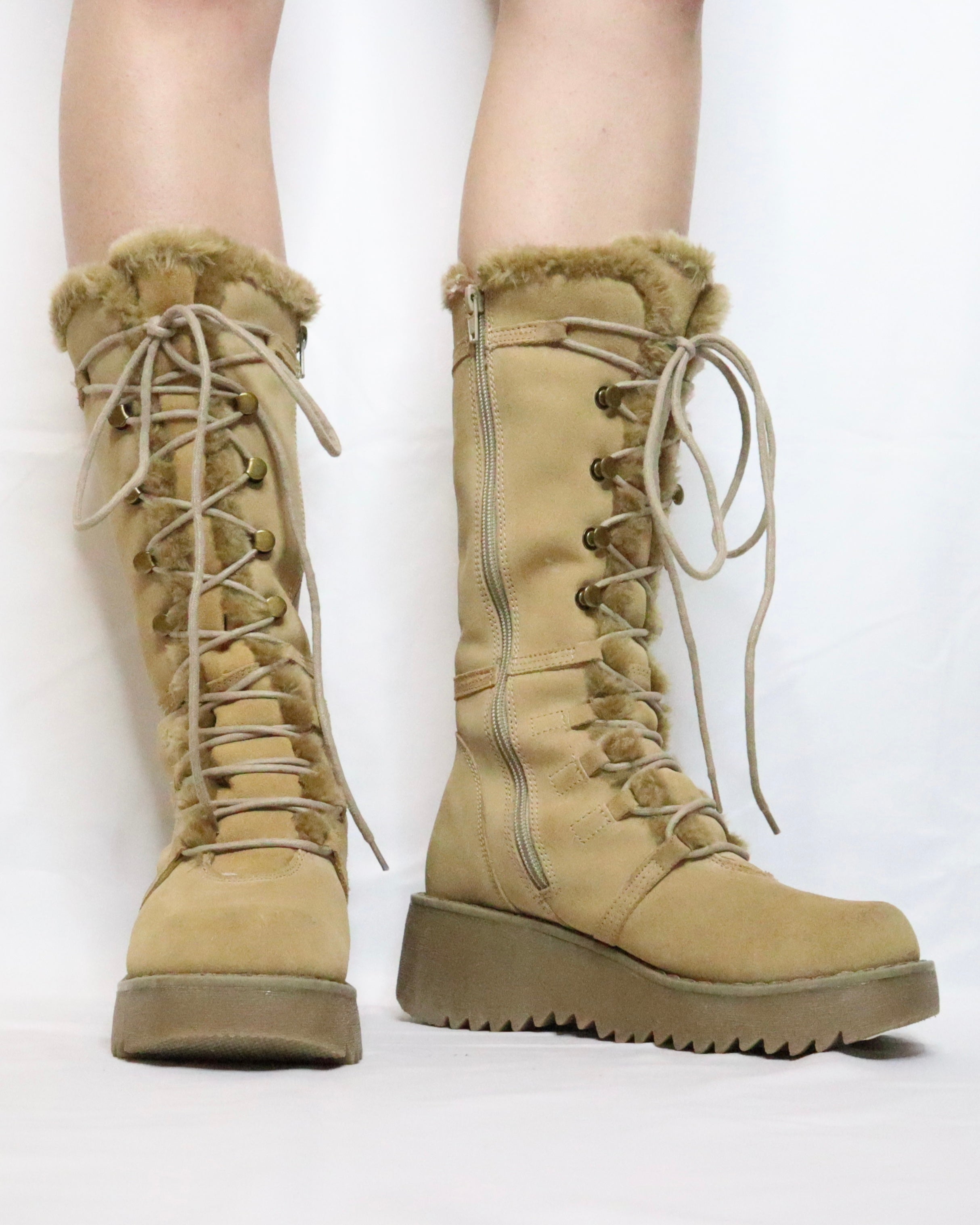 Tan Platform Lace Up Boots (6.5 US)