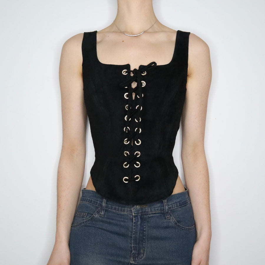 Black Suede Lace Up Corset (Small) 