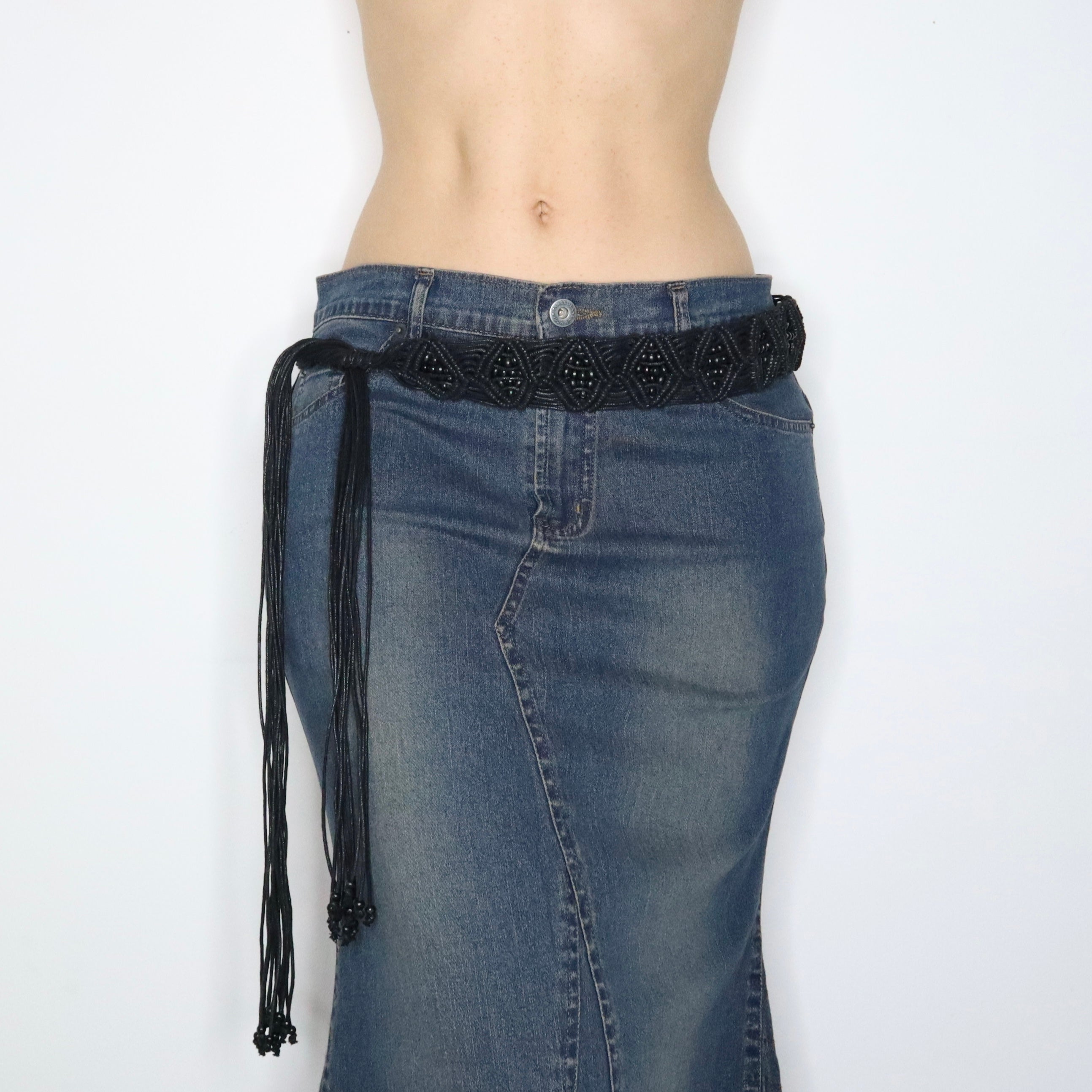 Black Braided Beaded Belt (S/M/L) 