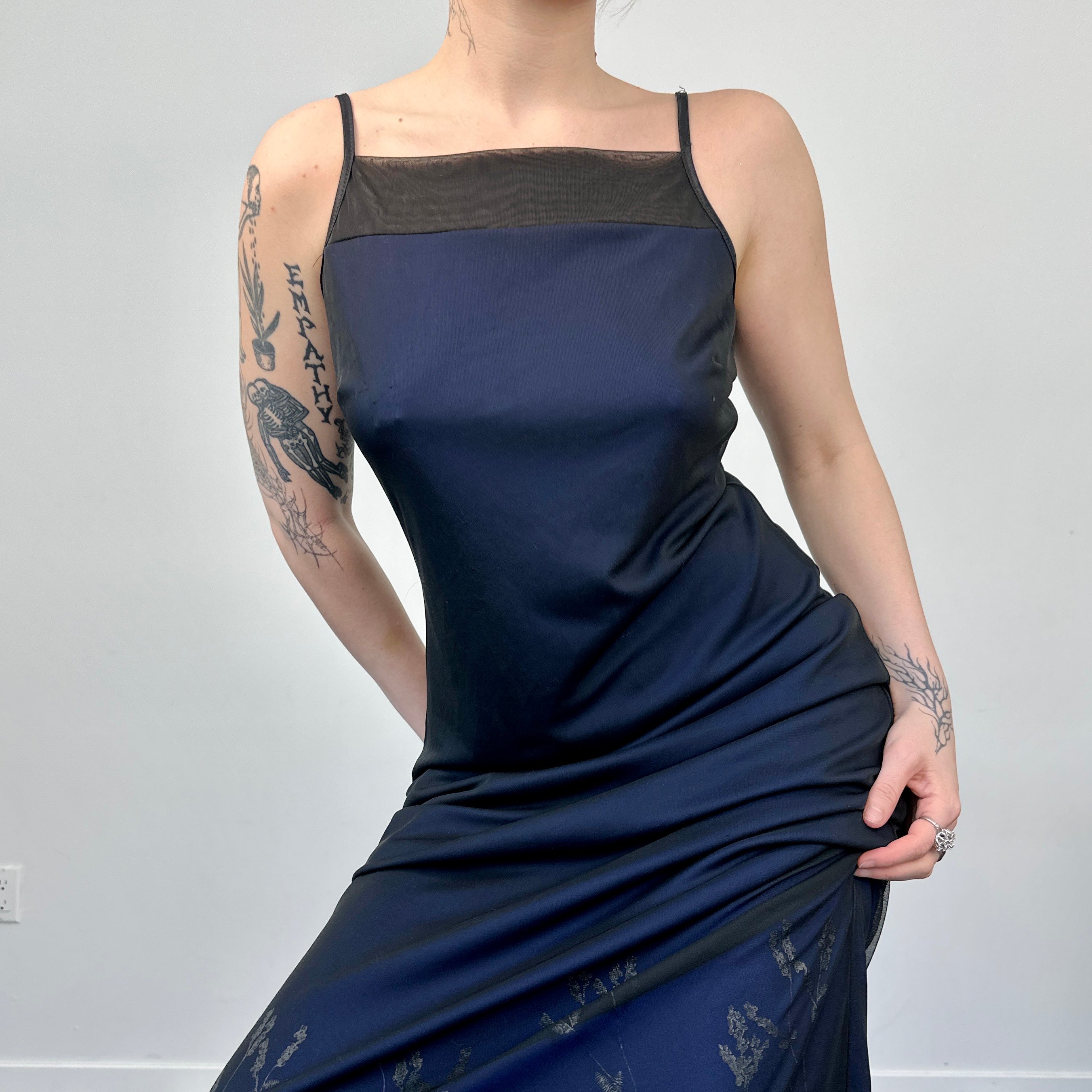 90s Navy Floral Maxi Dress (L)