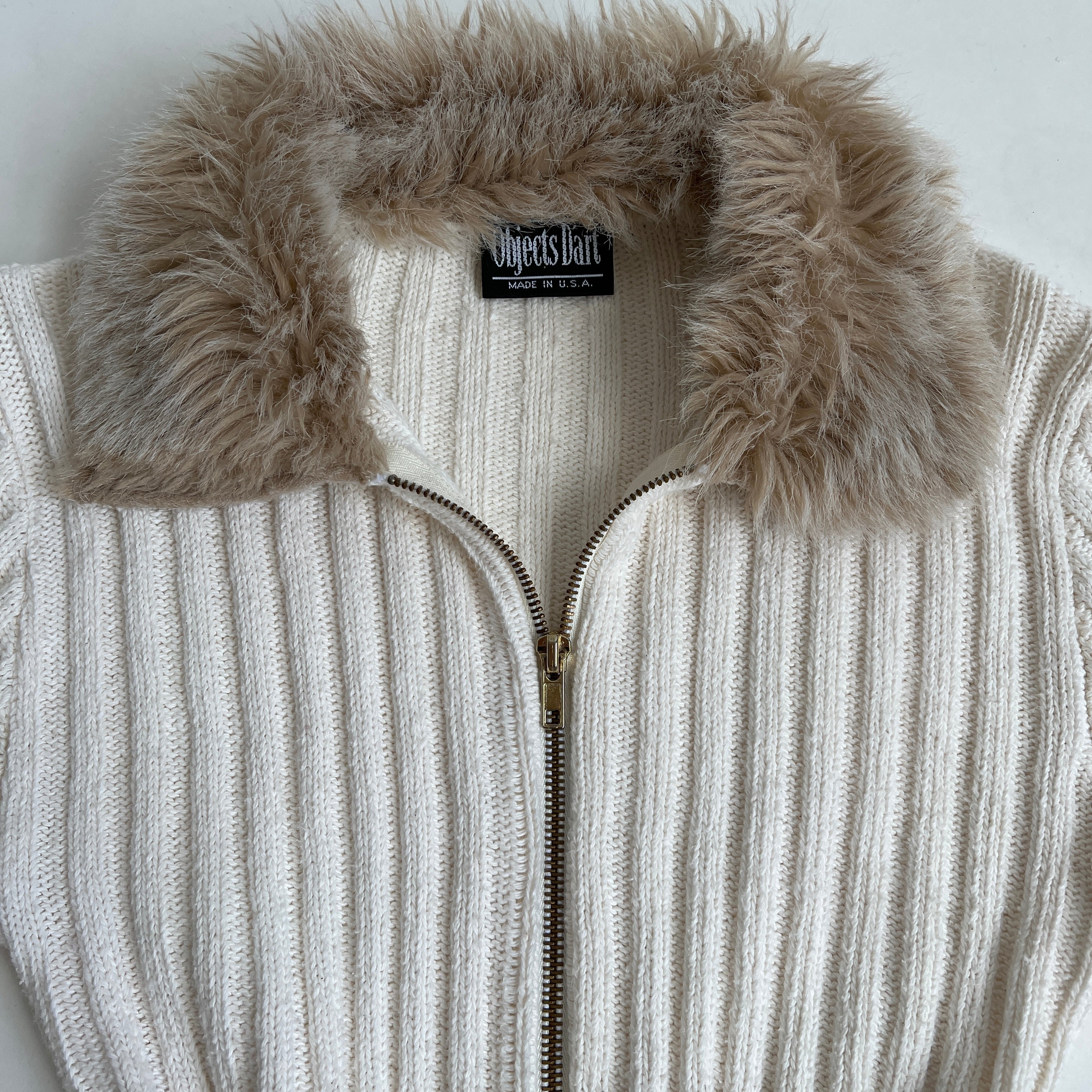 Y2K zip sweater faux fur trim