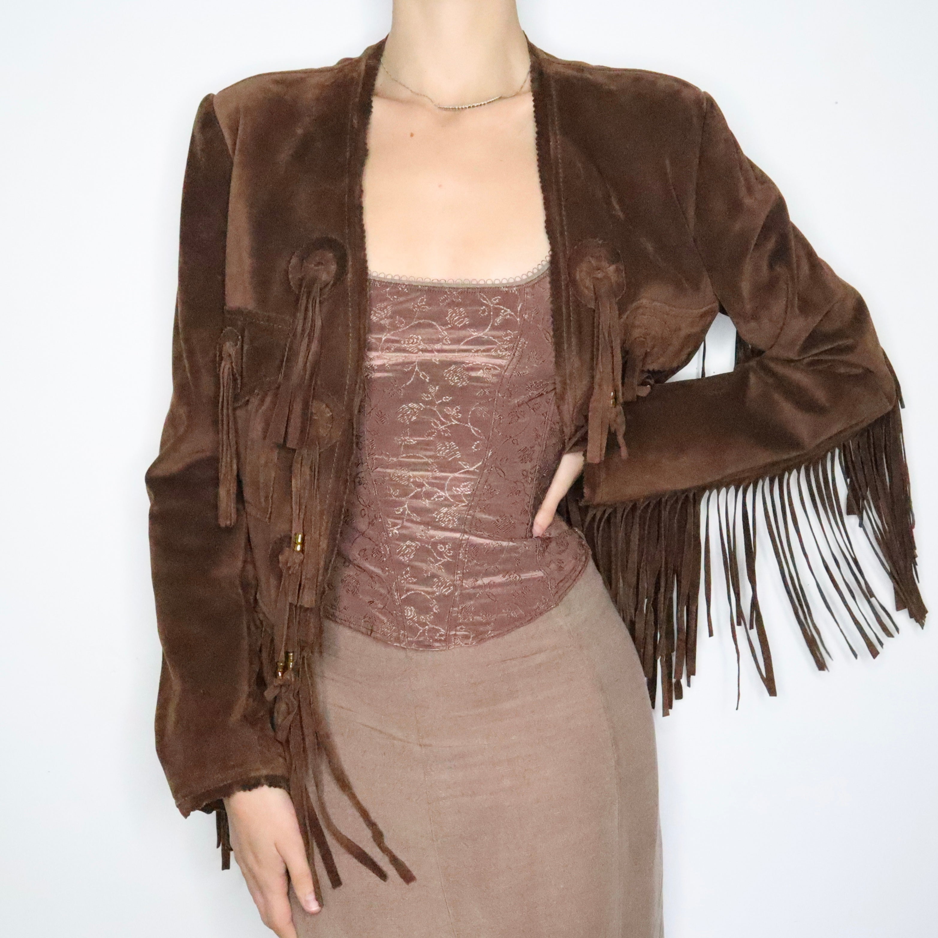 Brown Suede Fringe Jacket (Large)