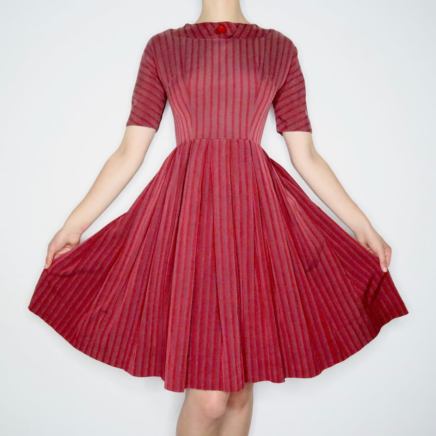 Maroon Striped A-Line Dress (Small)