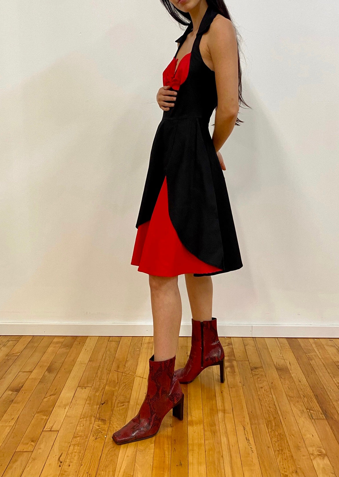 Retro Black and Red Halter Dress
