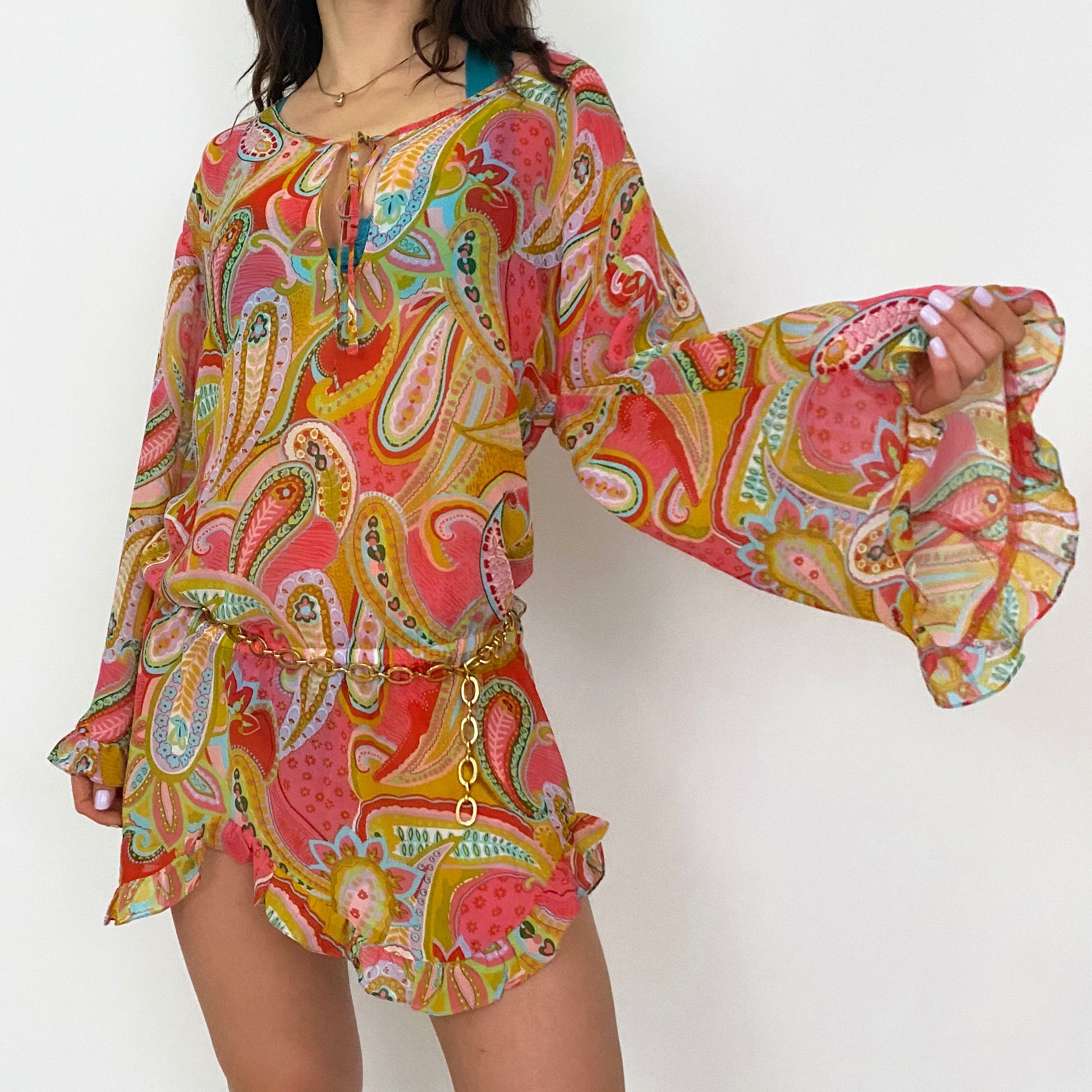 silk paisley tunic cover-up - s/m