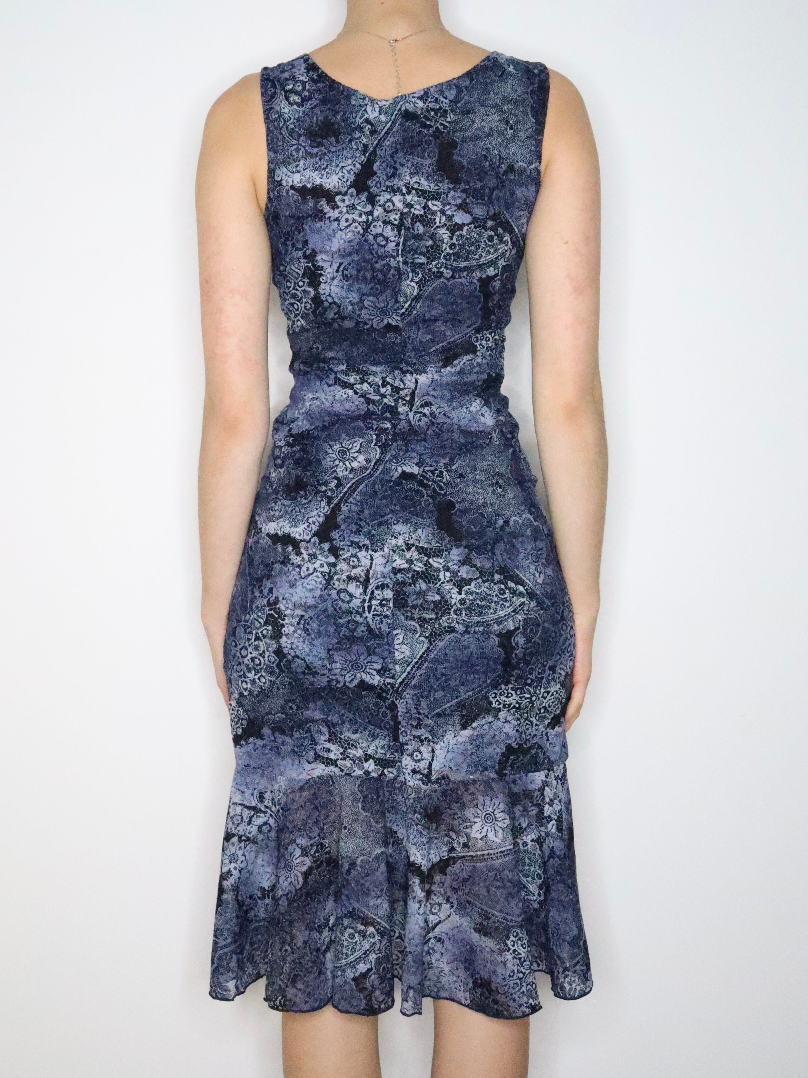 Blue Mesh Overlay Midi Dress (Small) 