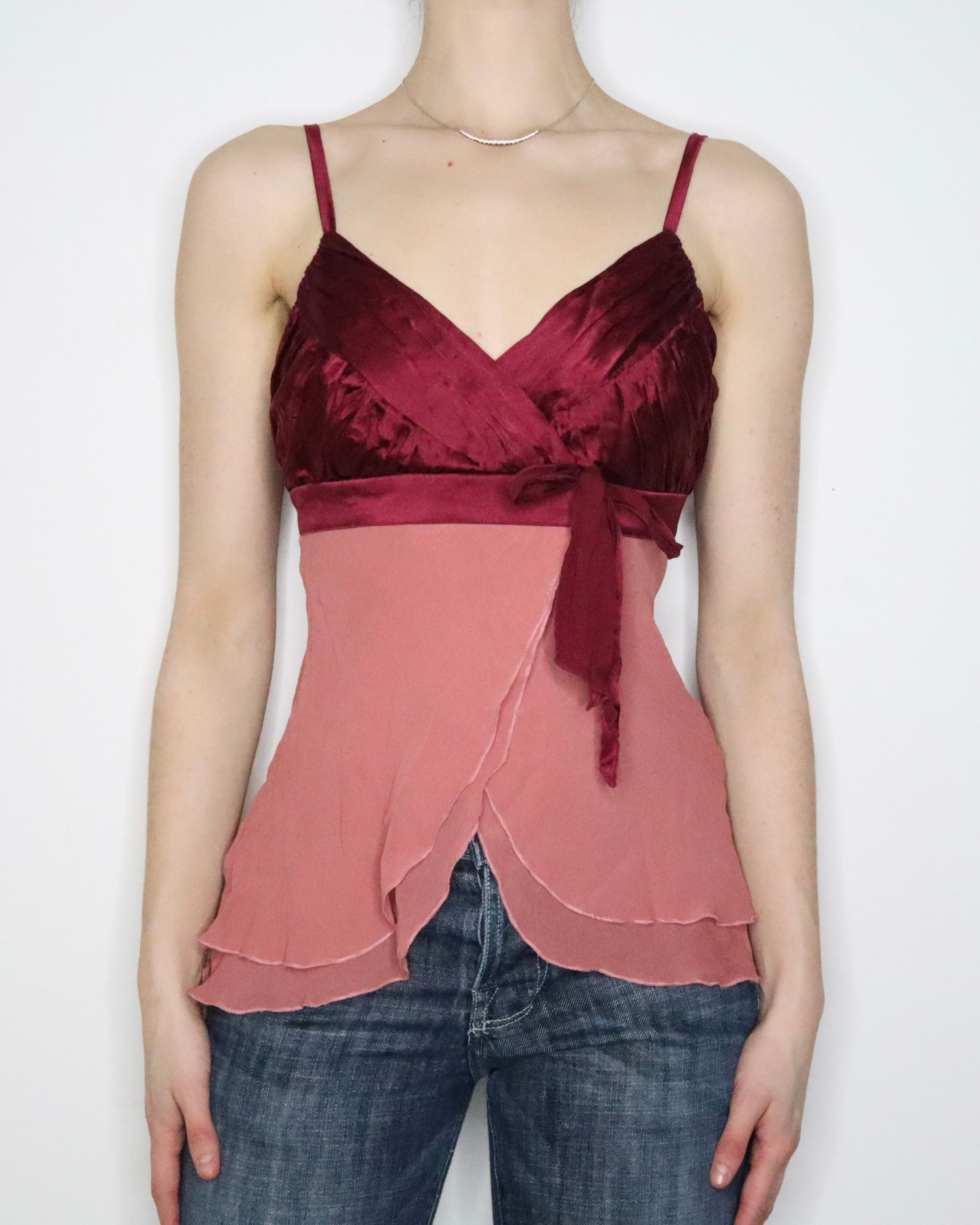 Bebe Pink Silk Babydoll Top (S-M) 