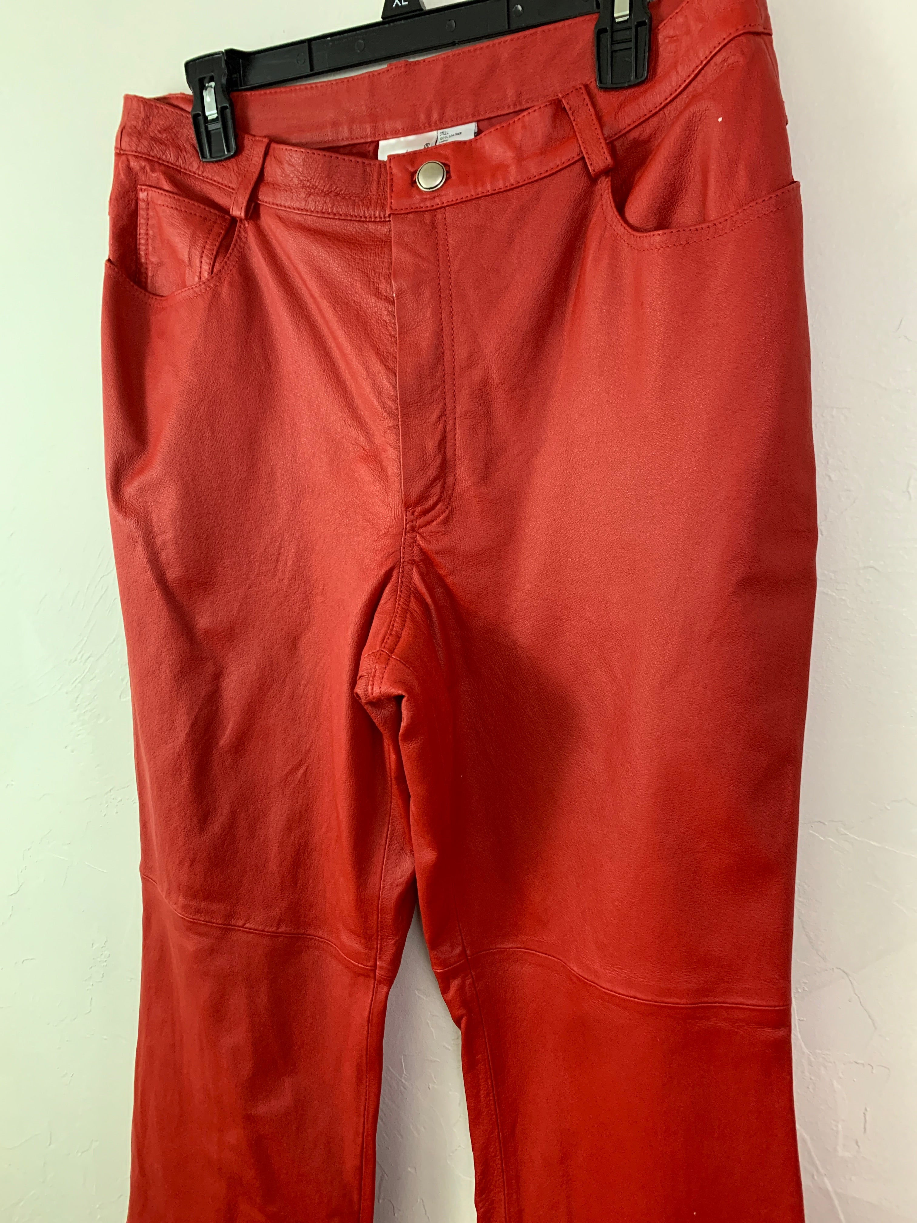 Red leather pants