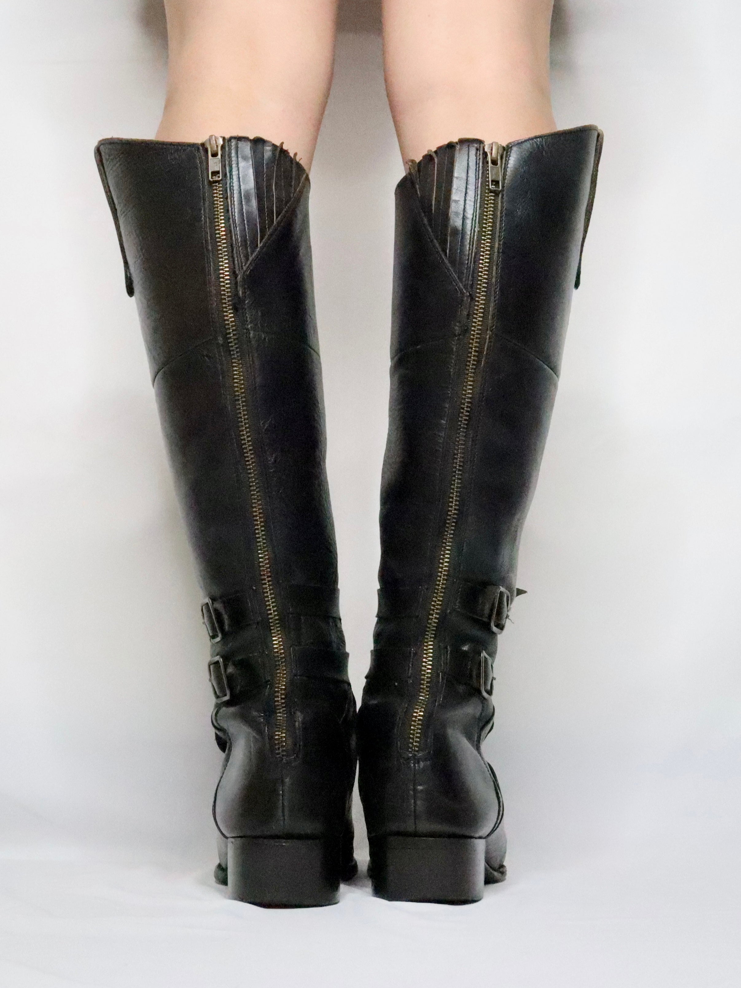 Tall Black Leather Riding Boots (8.5-9 US)