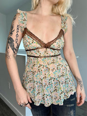 Y2K Floral Peasant Top