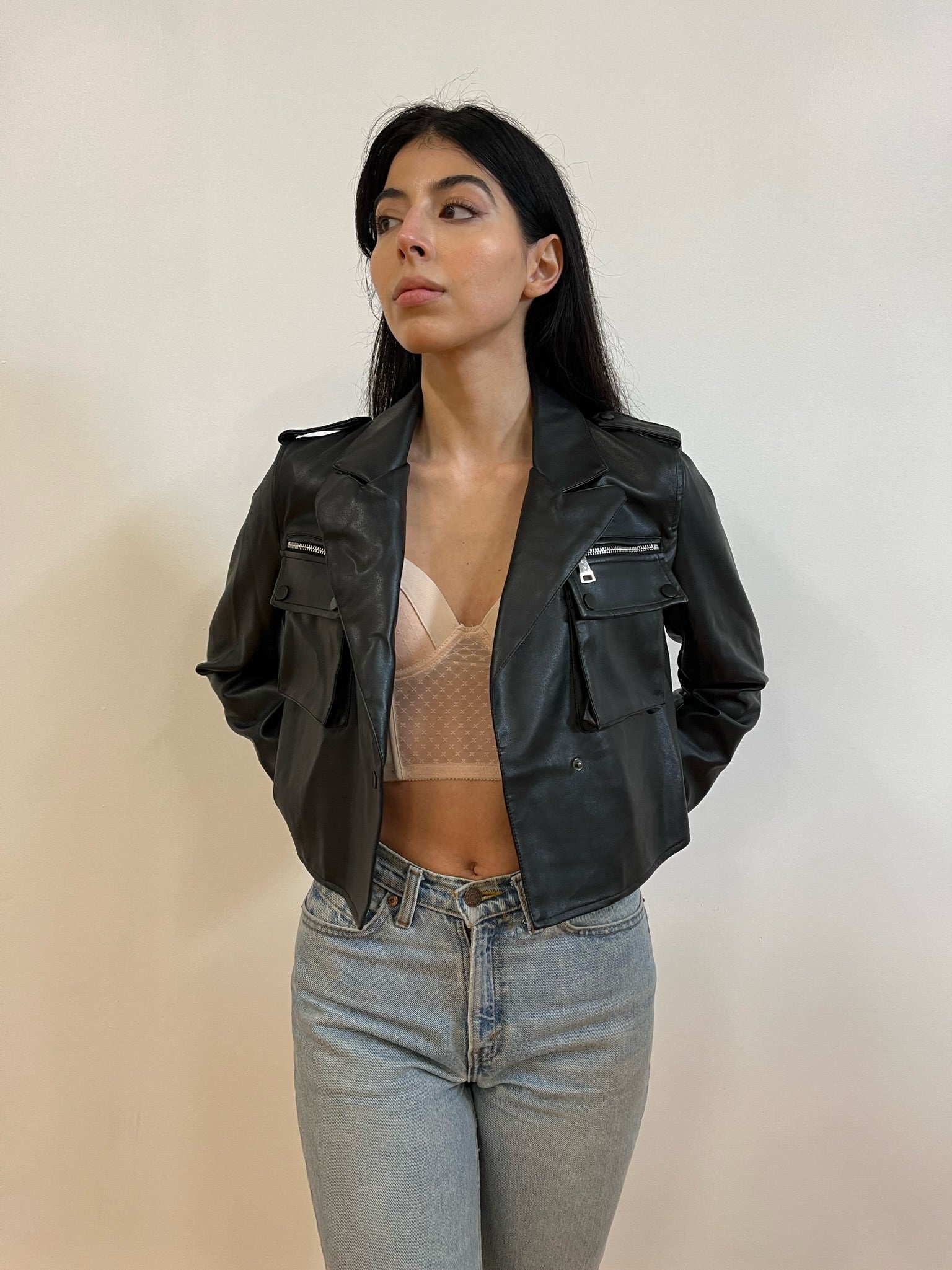 Cropped leather jacket
