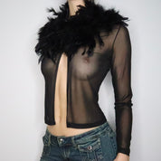 Black Feather Trim Cardigan (S-M)