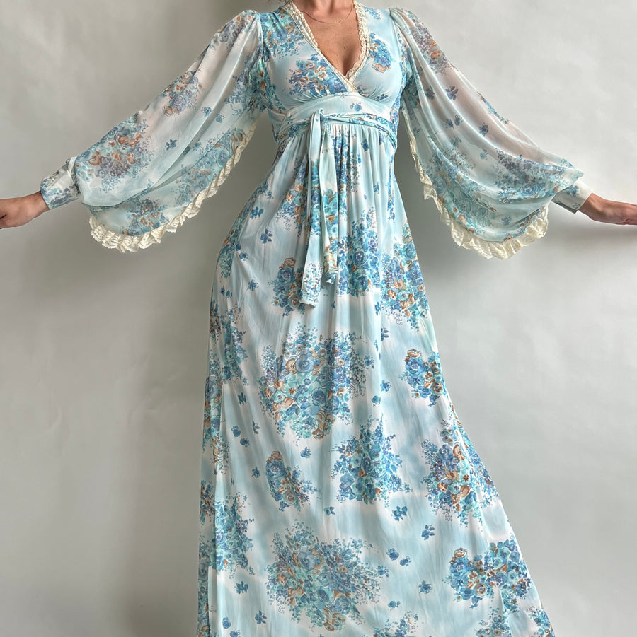 Vintage baby Blue floral maxi dress
