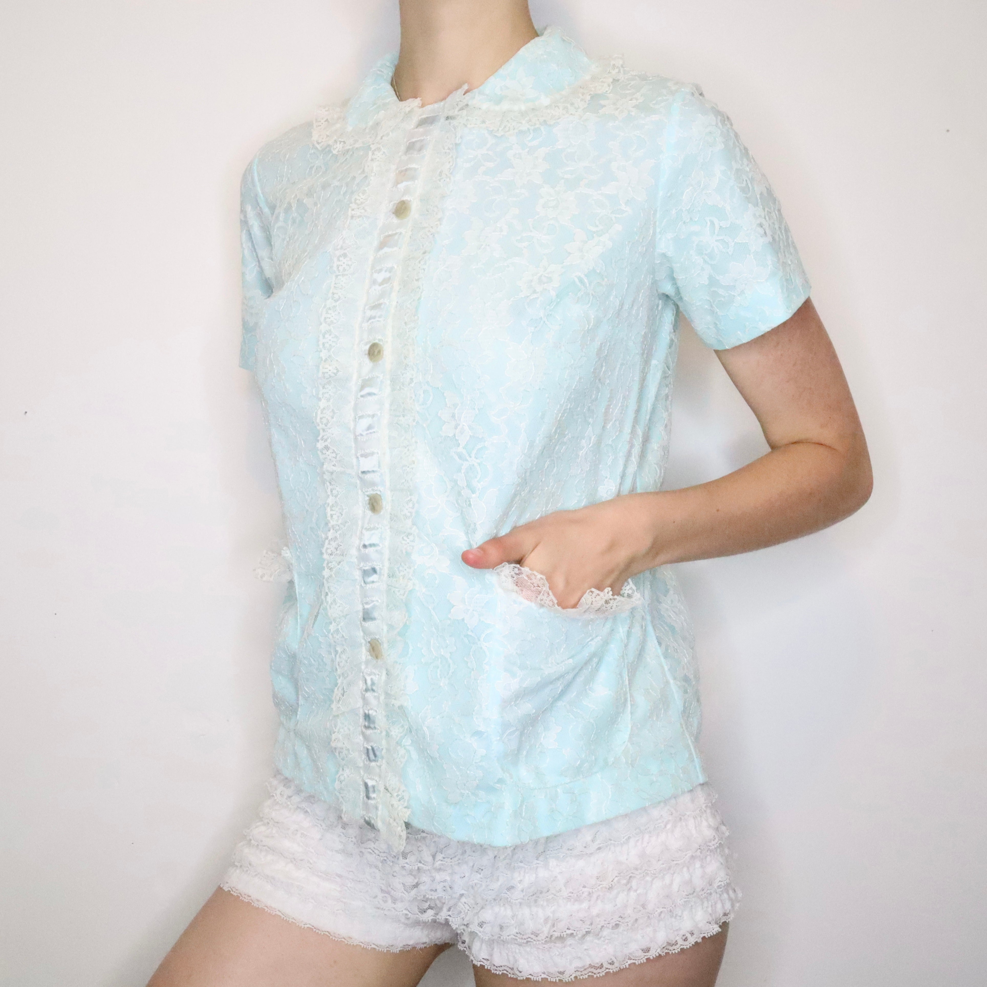 Aqua Lace Bed Jacket (M/L)