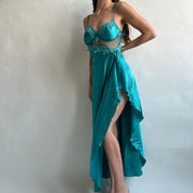Teal satin slip XL