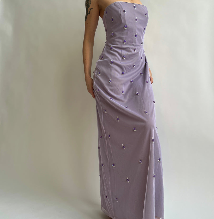Vintage strapless lavender formal dress