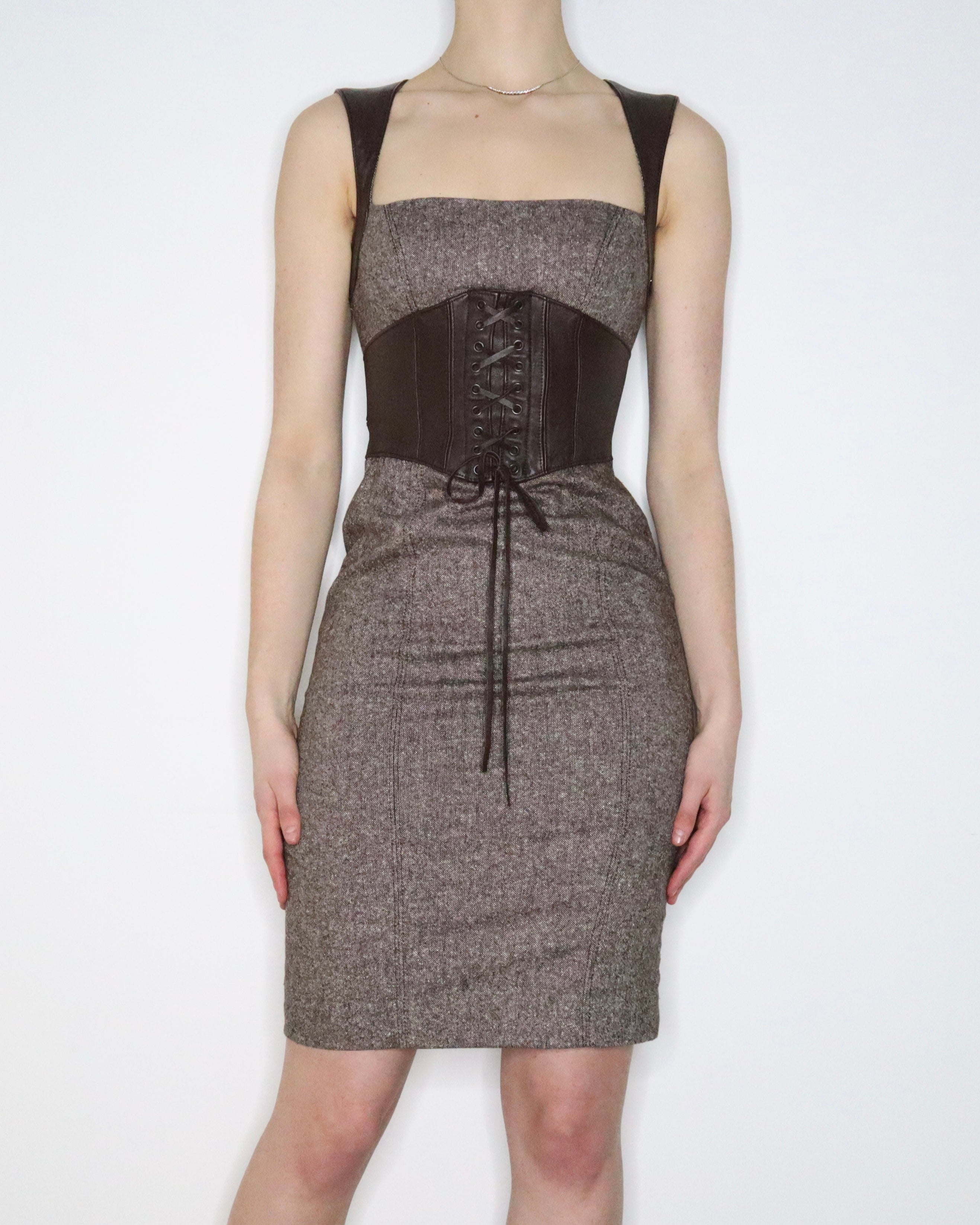 Bebe Brown Tweed Corset Dress (XS) 