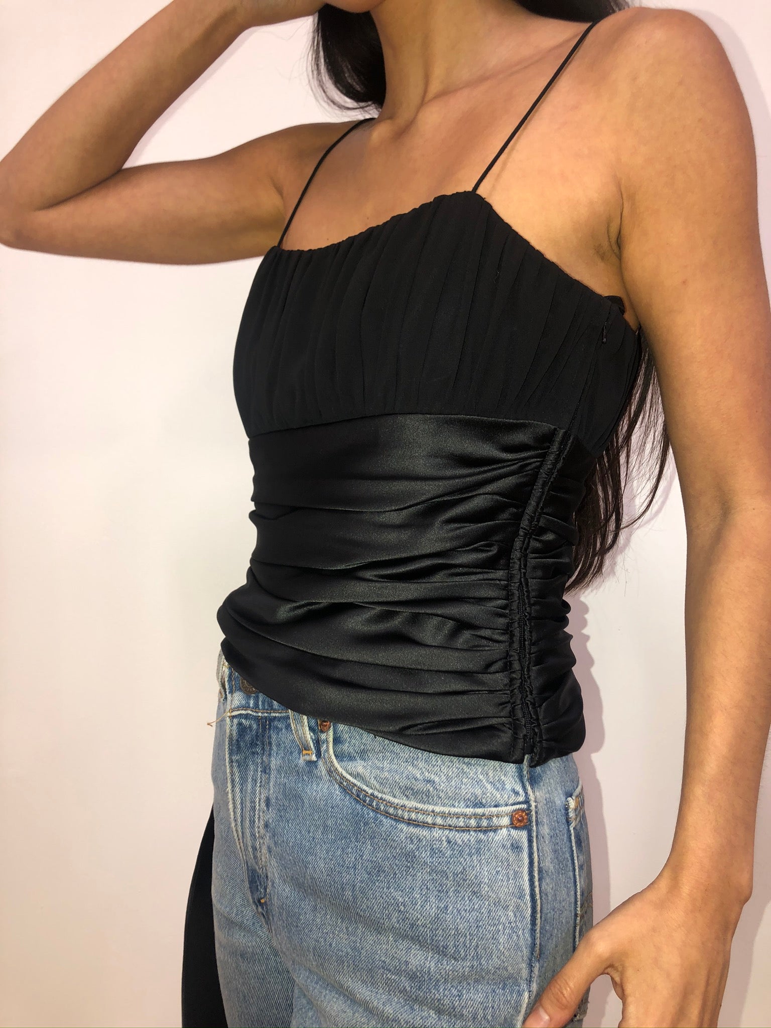 Black Satin Sash Top