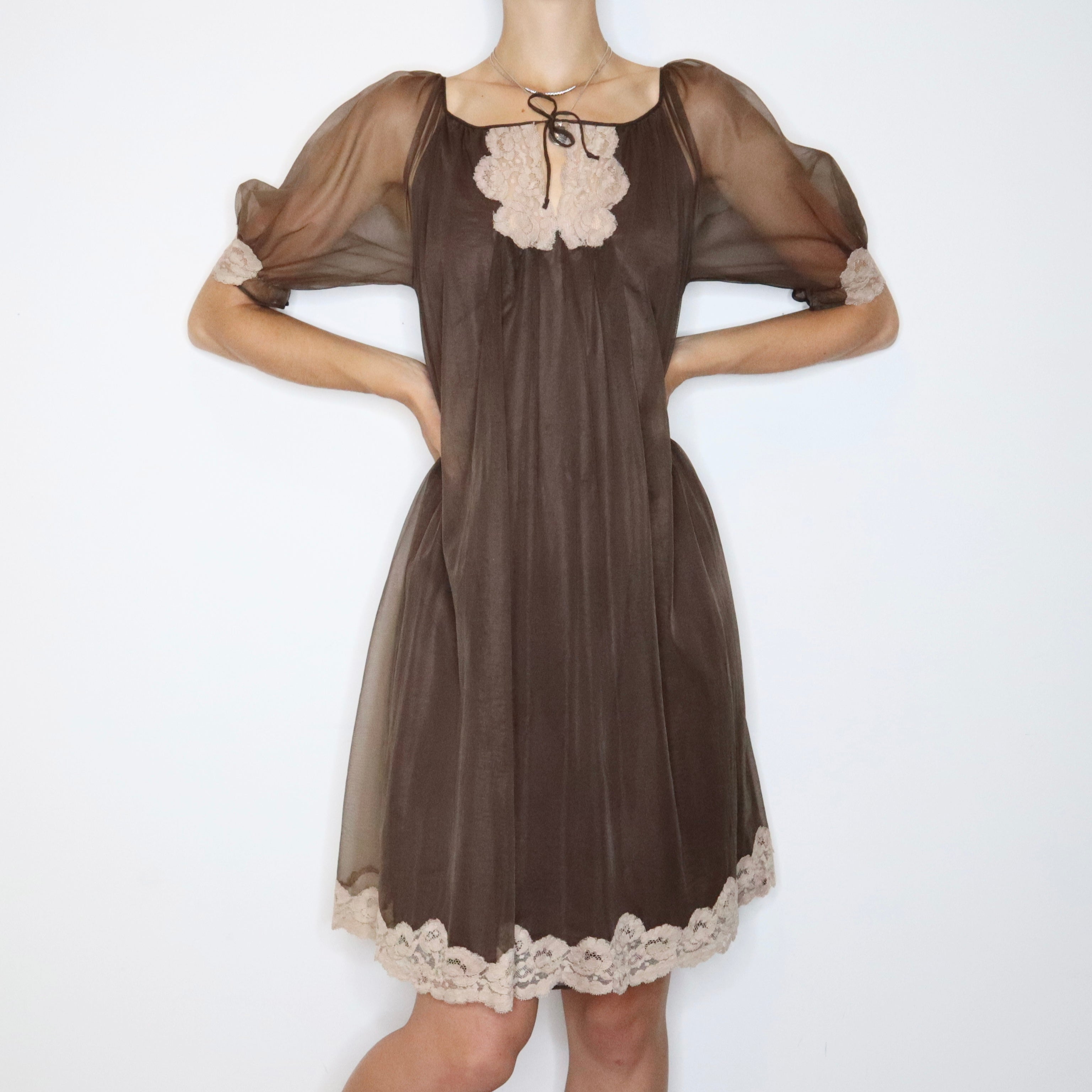 60s Brown Babydoll Nightgown (L)