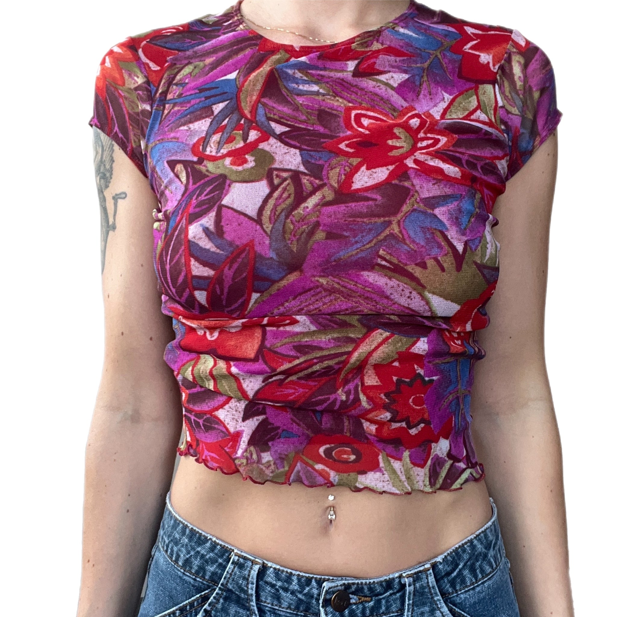 90s Floral mesh tee