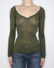 Green Long Sleeve Henley Top (Small) 