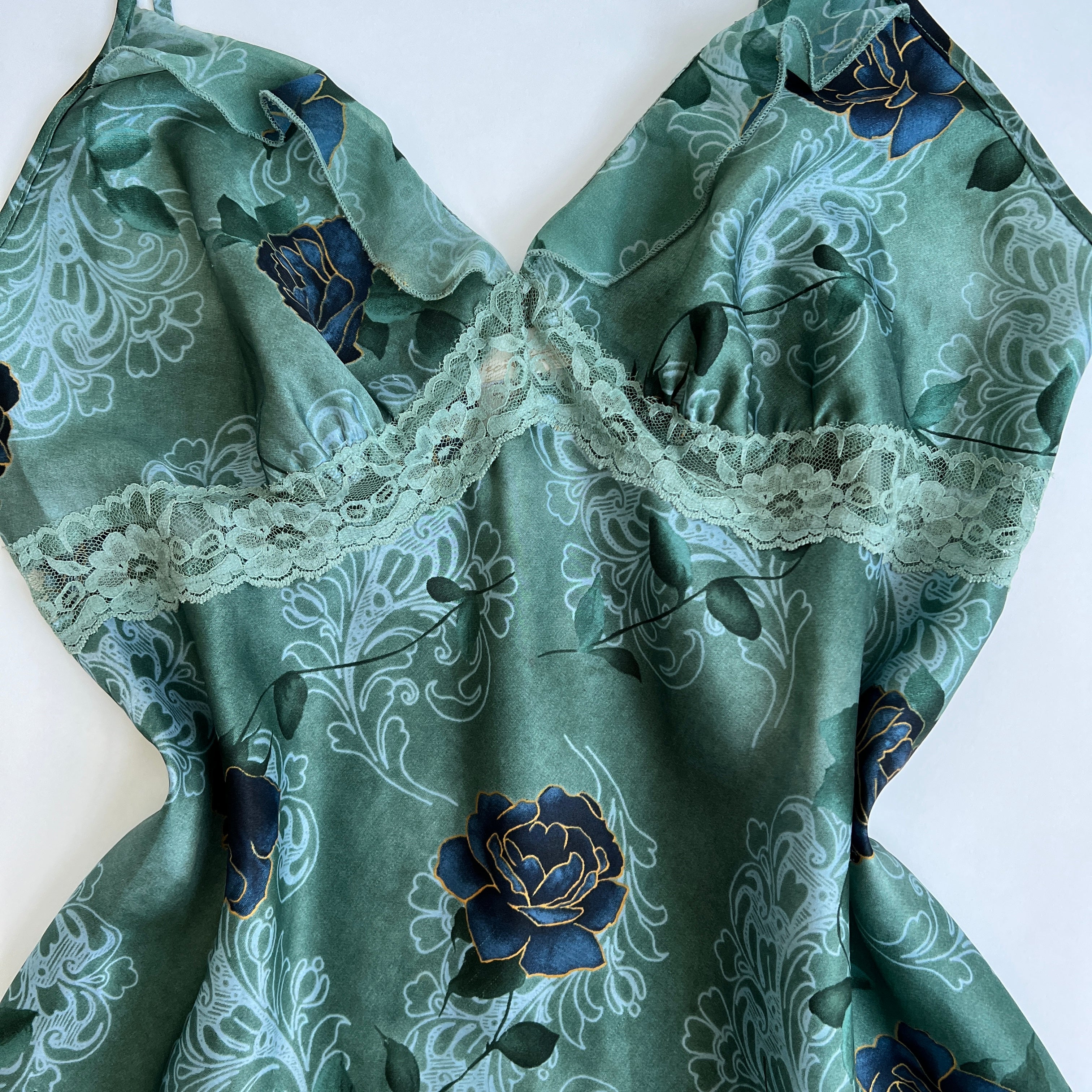 Vintage ocean green floral slip M/L