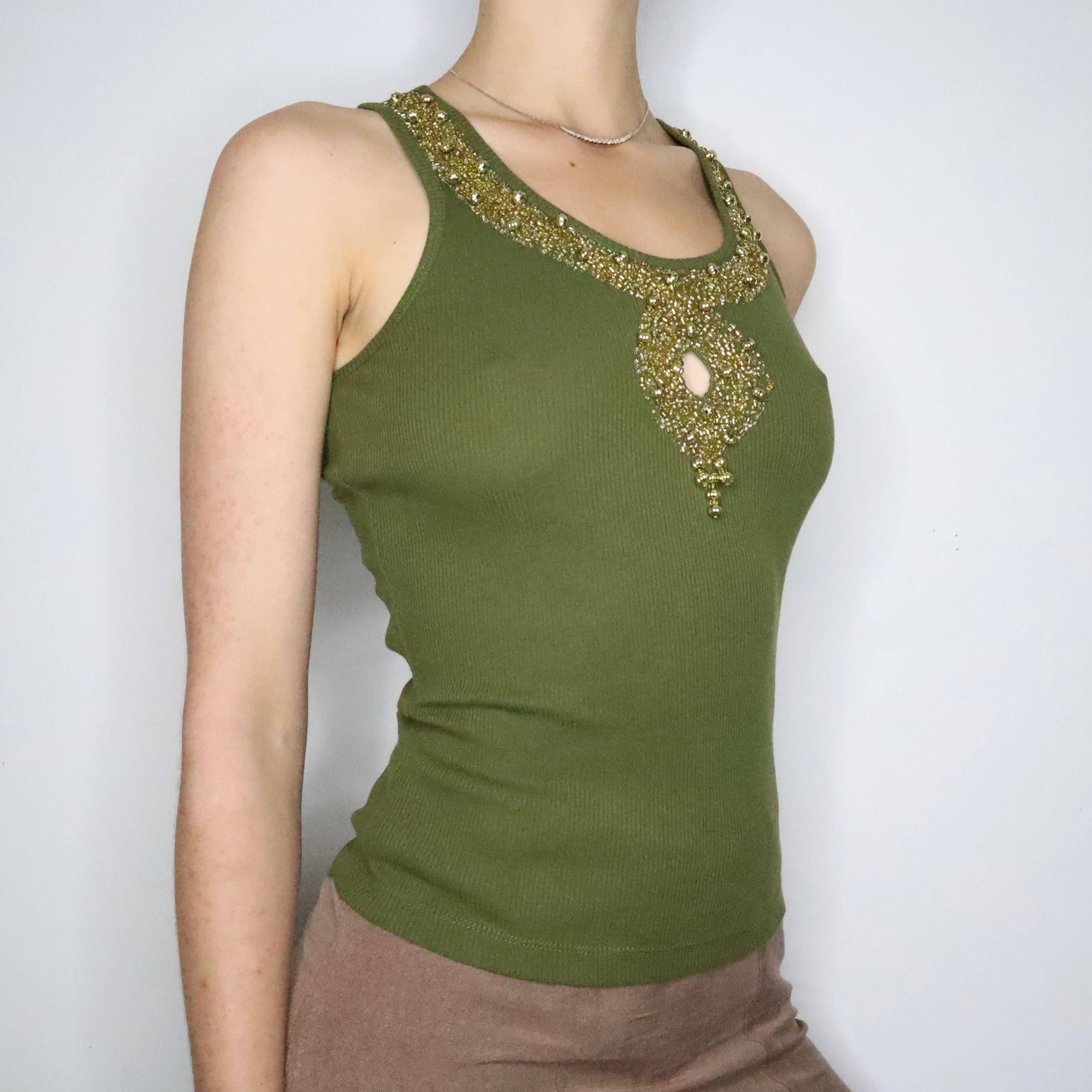 Green Beaded Tank Top (Small)