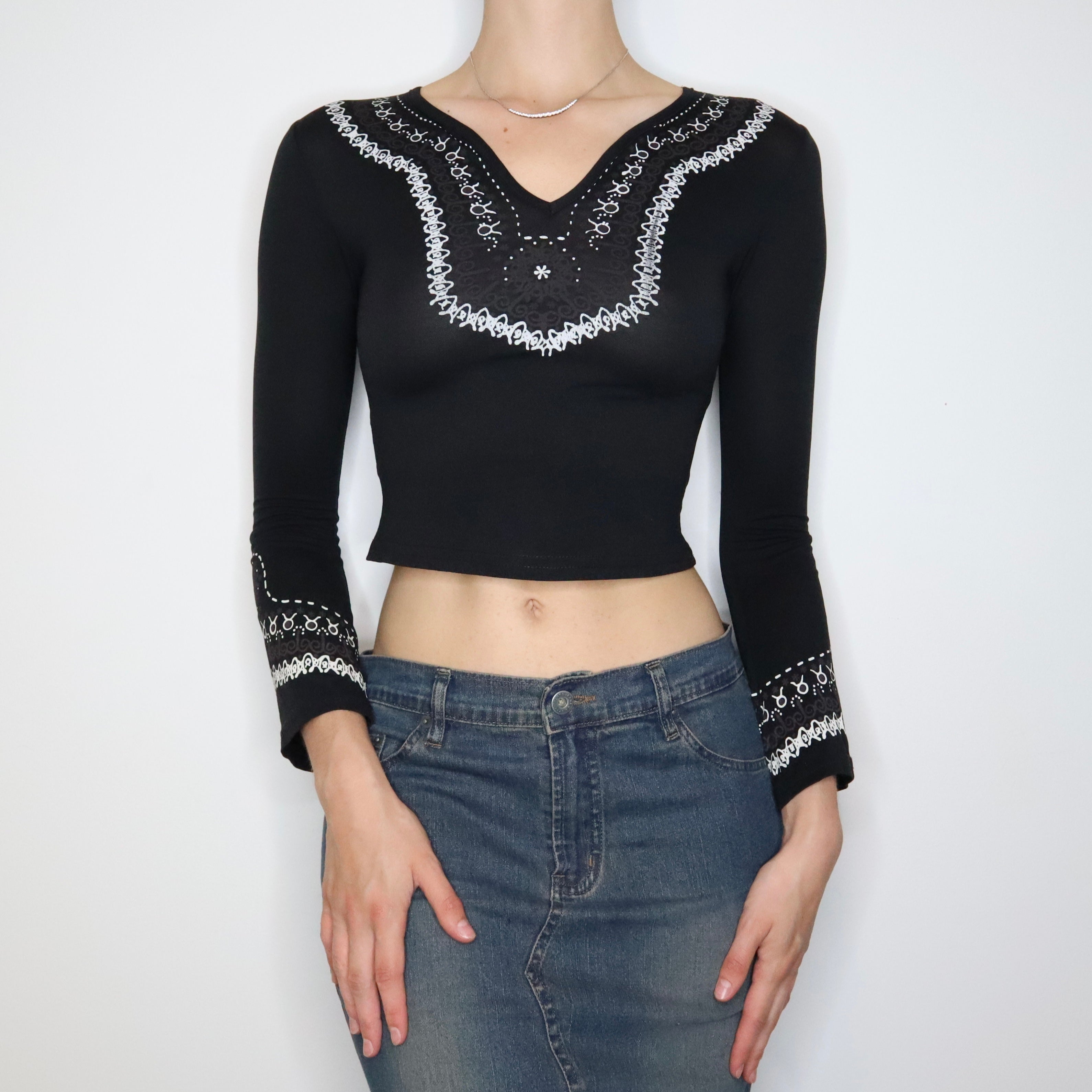 Black Boho Crop Top (XS) 