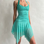 00s teal halter dress