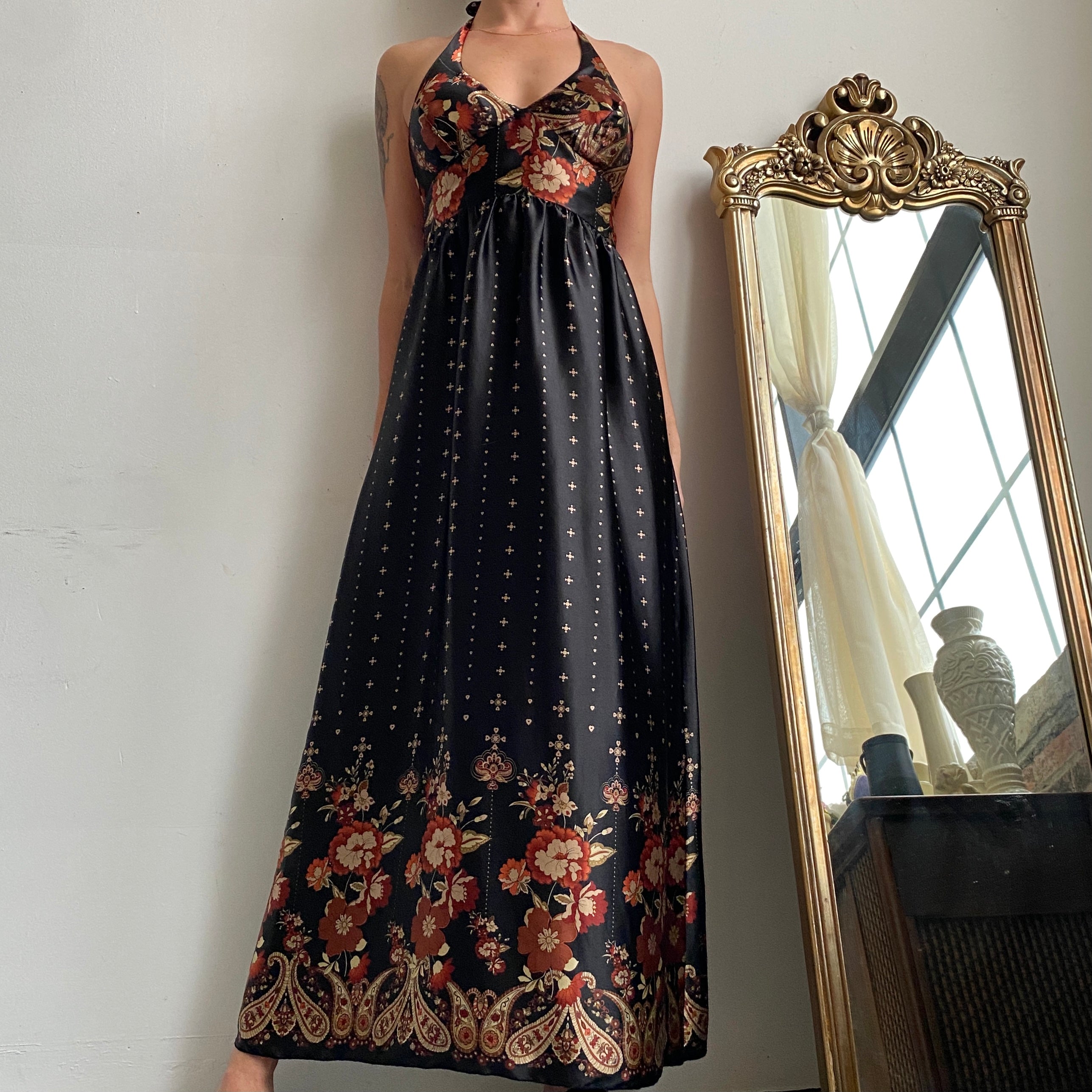 Vintage satin floral empire dress