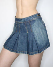 Pleated Denim Mini Skirt (XS) 