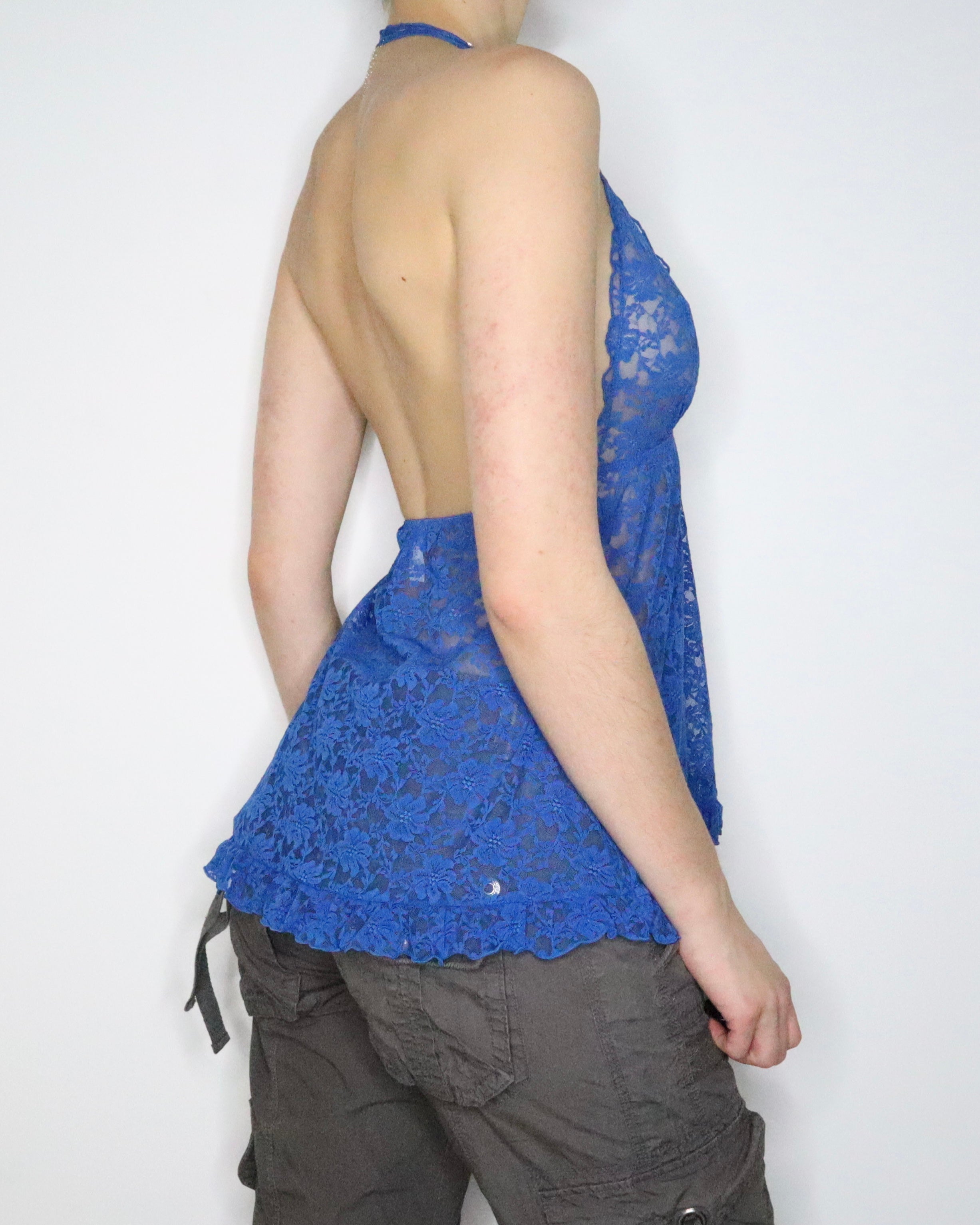Blue Mesh Babydoll Halter Top (XS-S) 