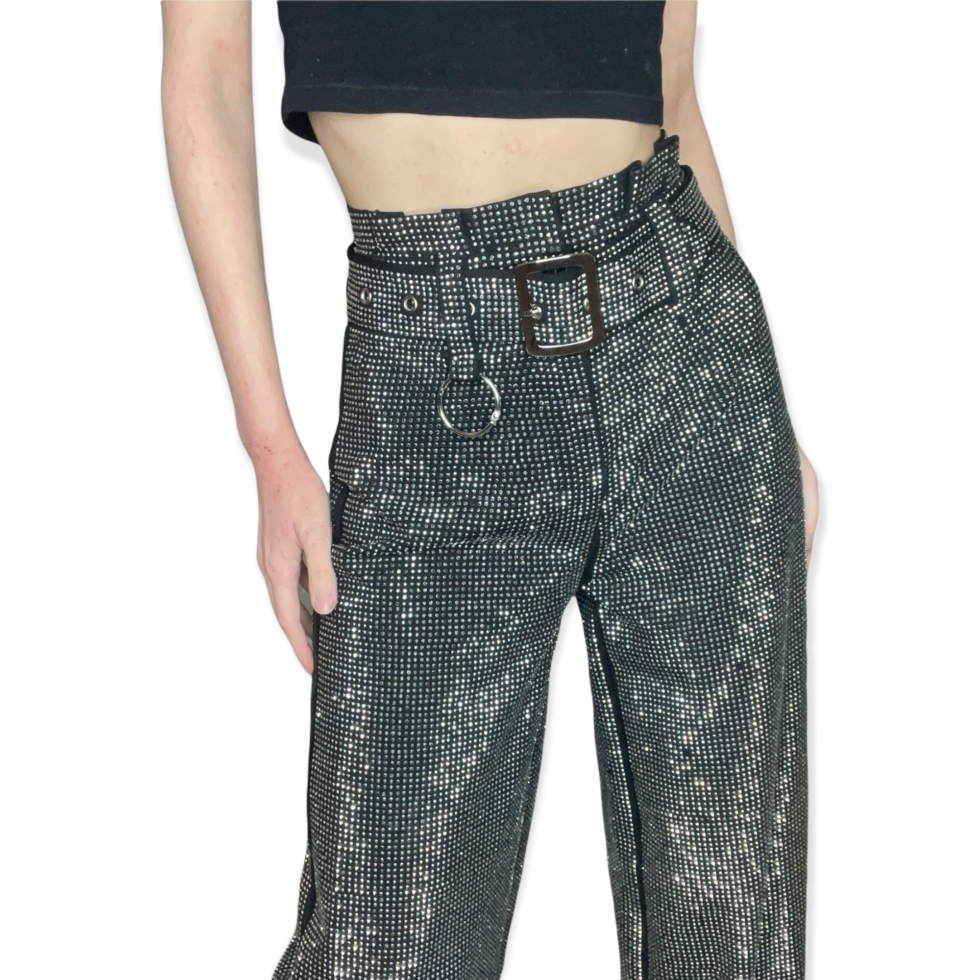 Wide leg rhinestone trousers