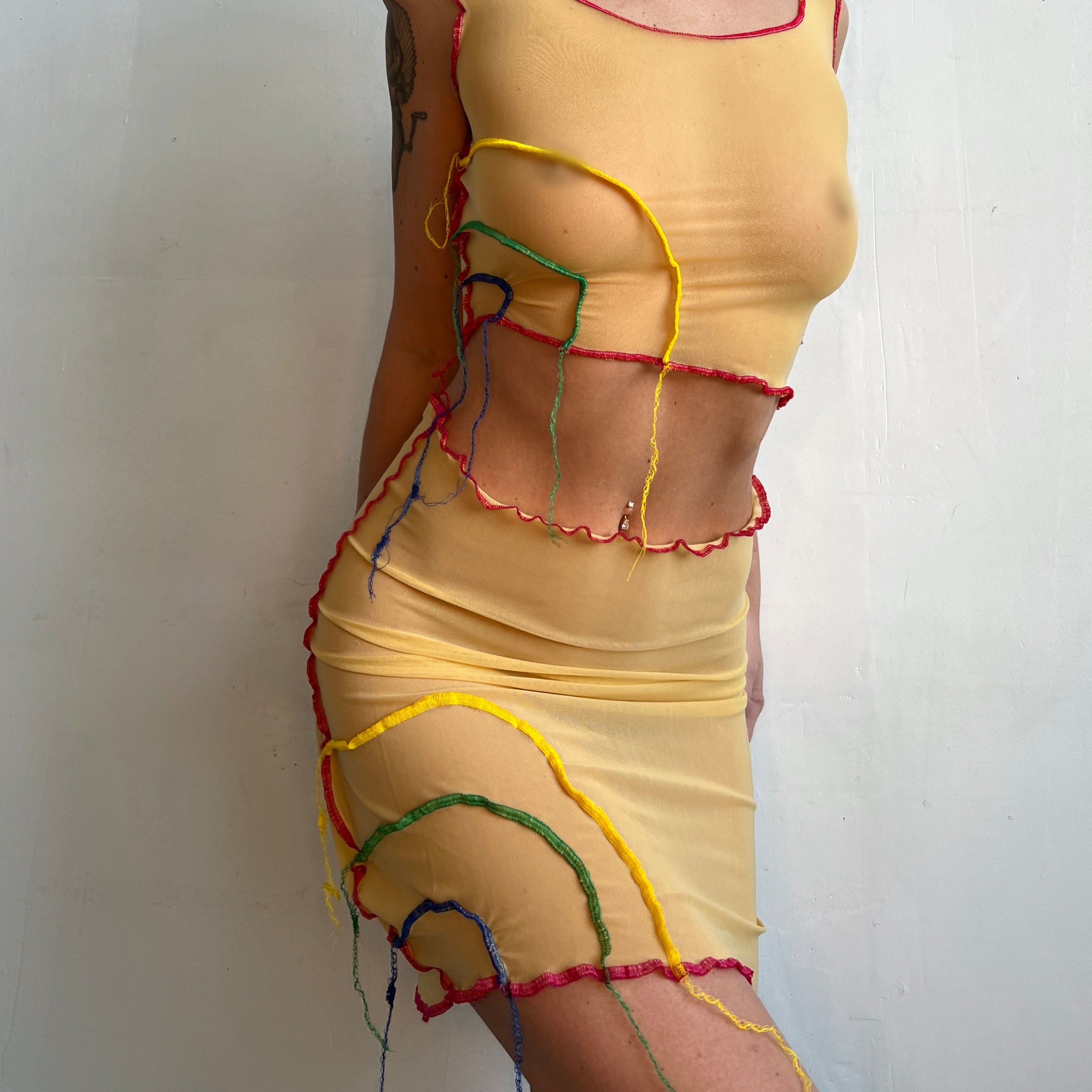 rainbow embroidered beige mesh set 🌈