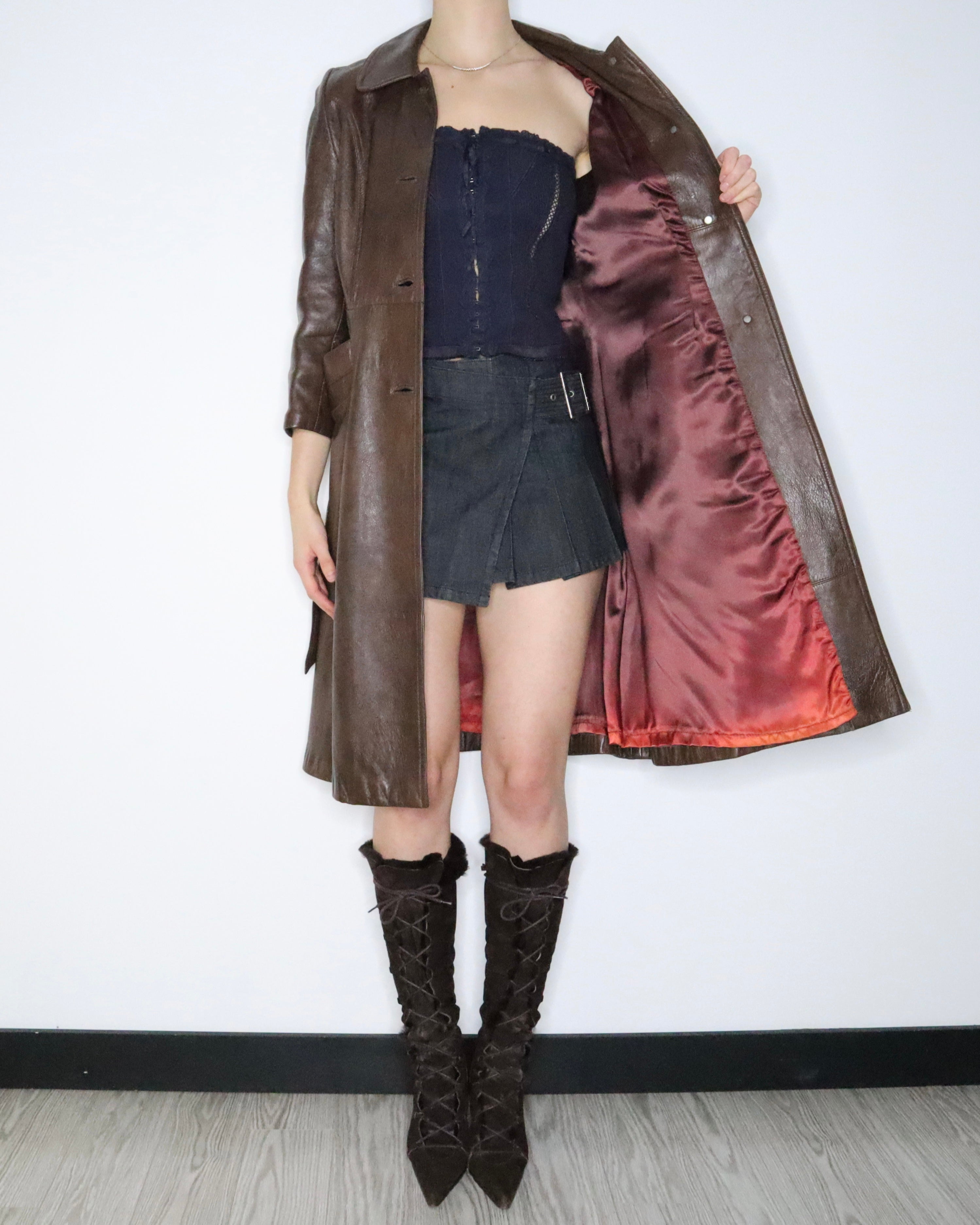 Long Brown Leather Jacket (Small) 