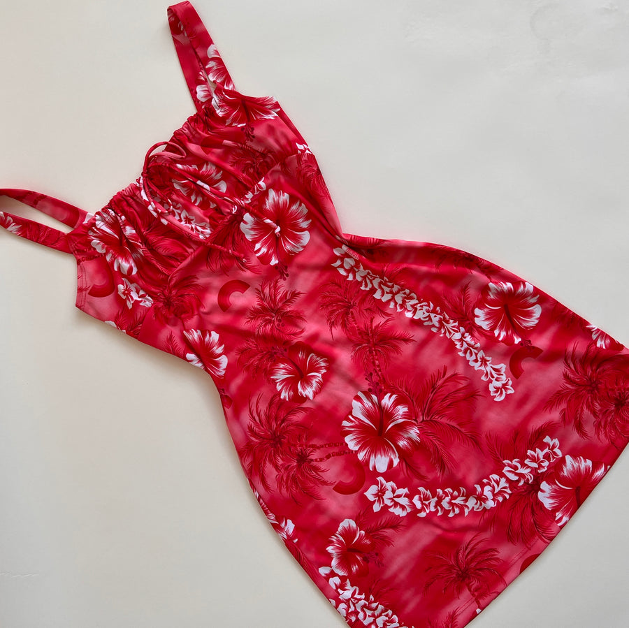 Y2k raspberry tropical dress M/L