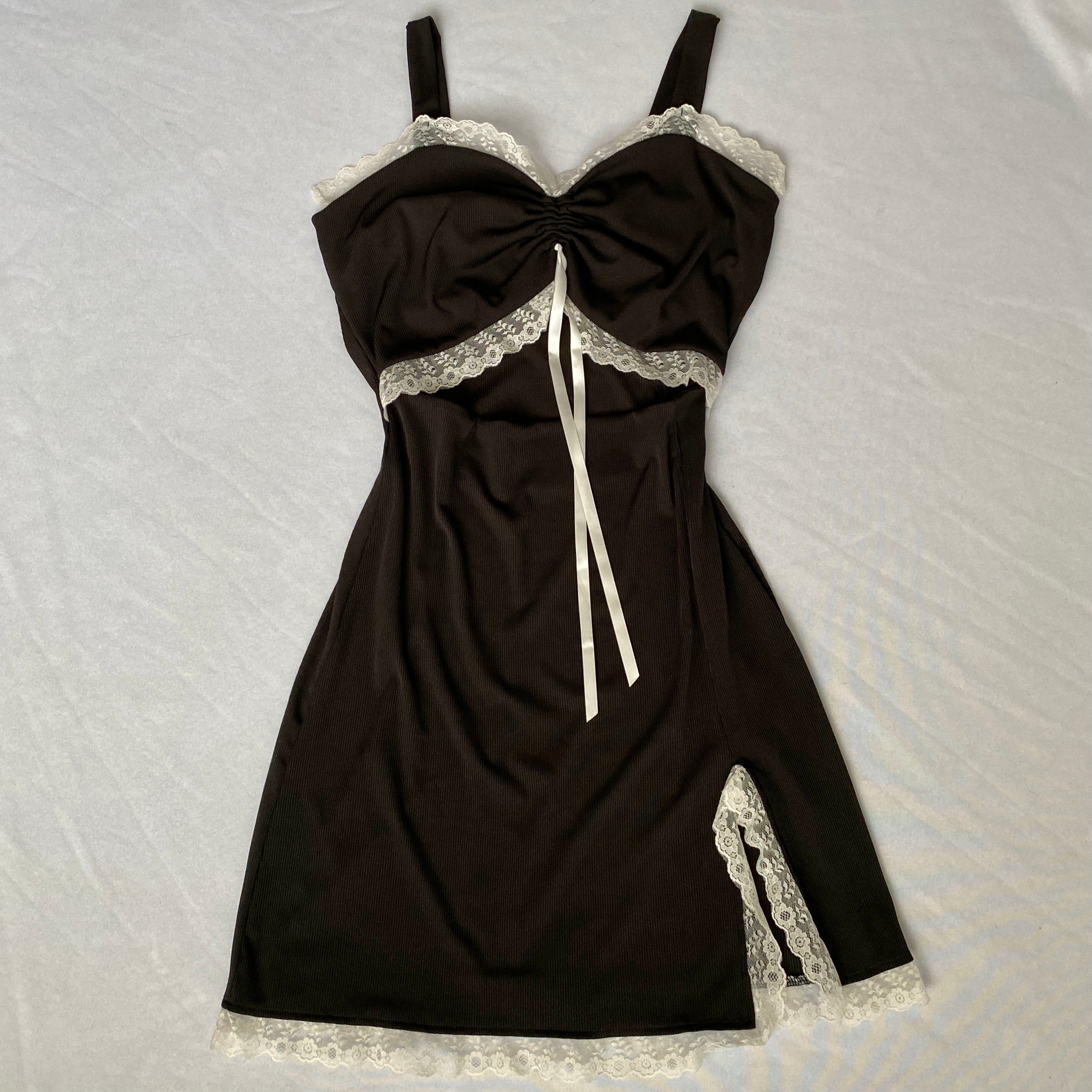 white lace trim cut out dress