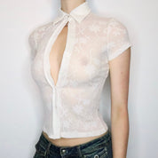 White Mesh Button-Up Top (Small)