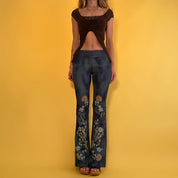 Y2k Low Rise Floral Washed Pants - Medium