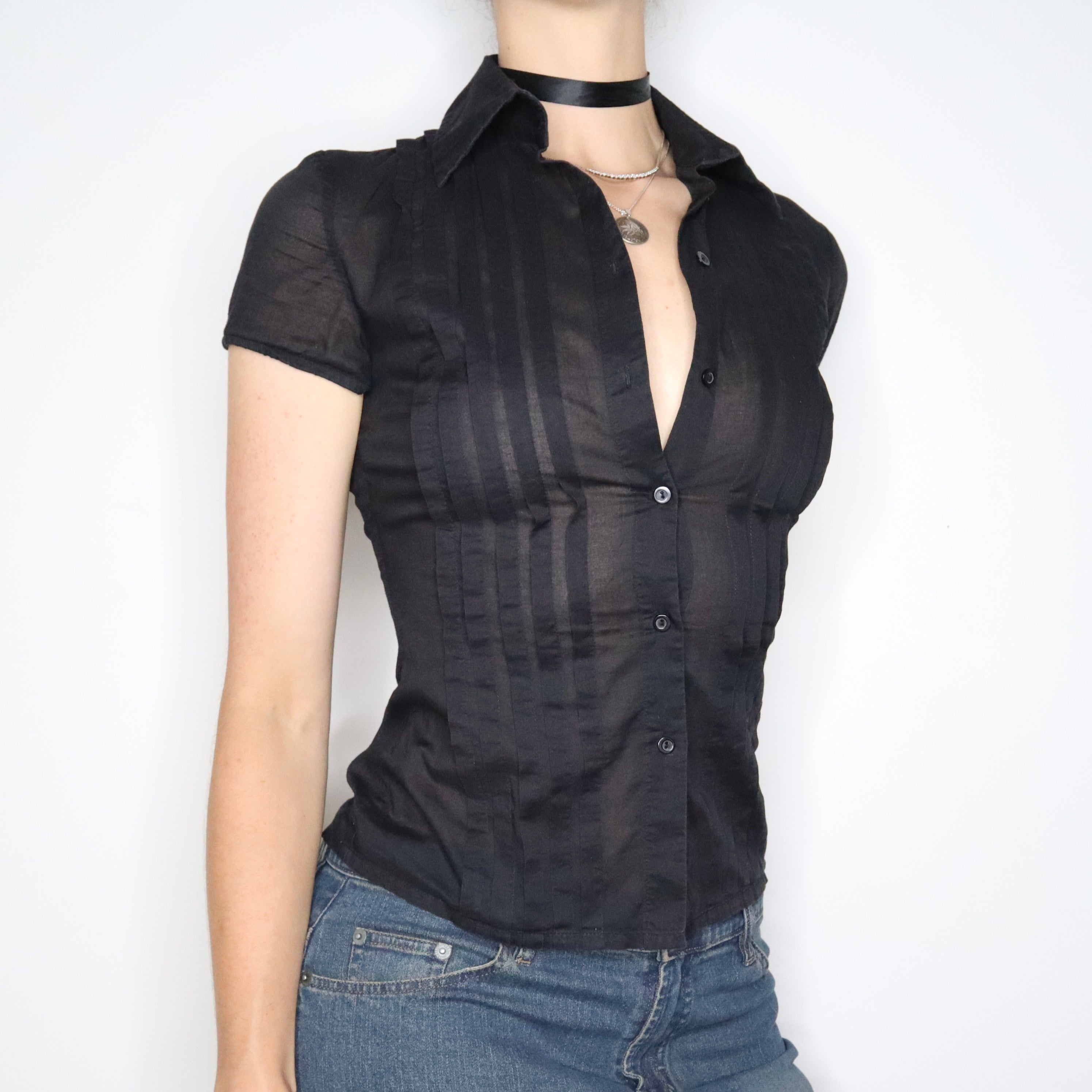 Black Button Up Blouse (XS-S)
