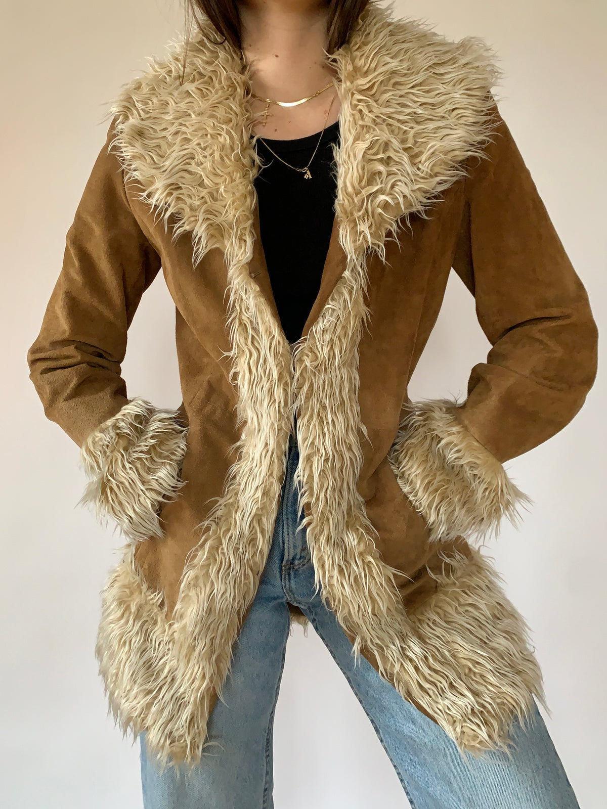 Beige Suede Sherpa Coat 00's, Size Medium, Y2K Penny Lane Style Coat, Faux  Fur Lined Casual Boho Coat, Women Winter Wear, 00's Clothing 