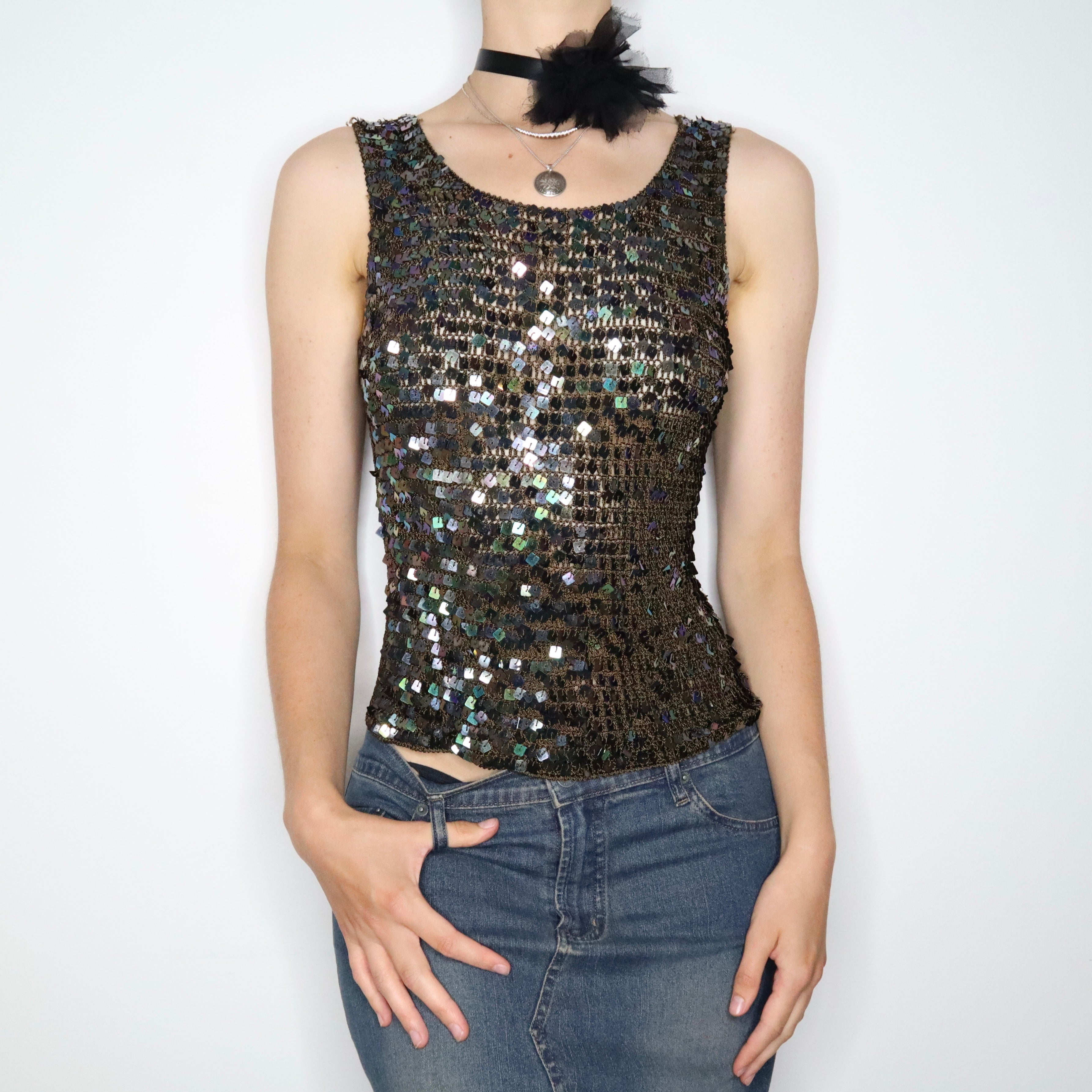 Brown Sequin Knit Top (S-M) 