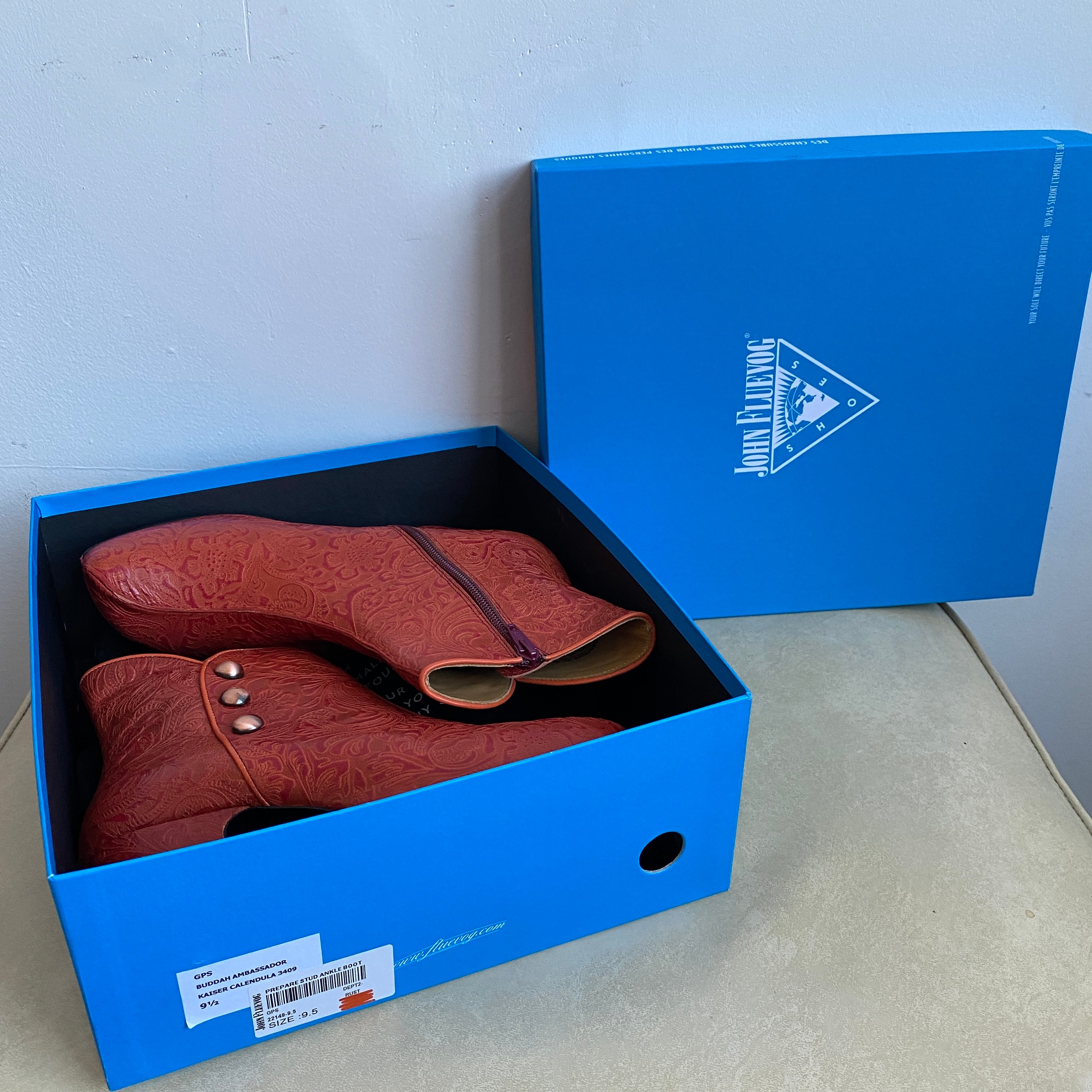 Burnt orange baroque platforms