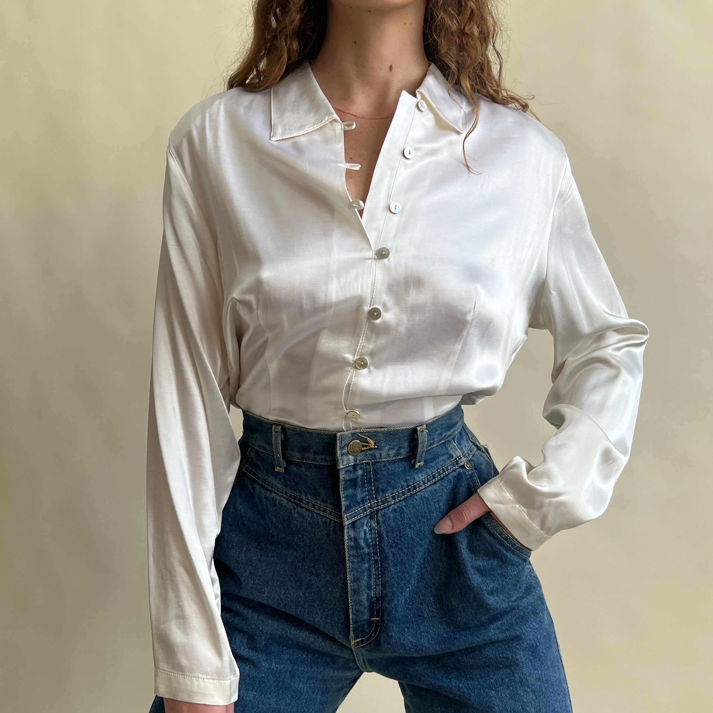 White satin button up