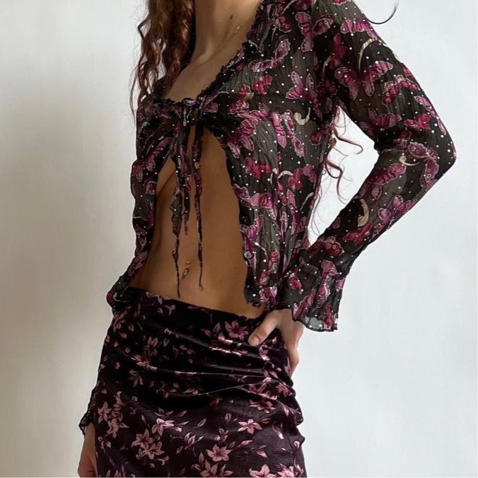 Y2K sheer butterfly top