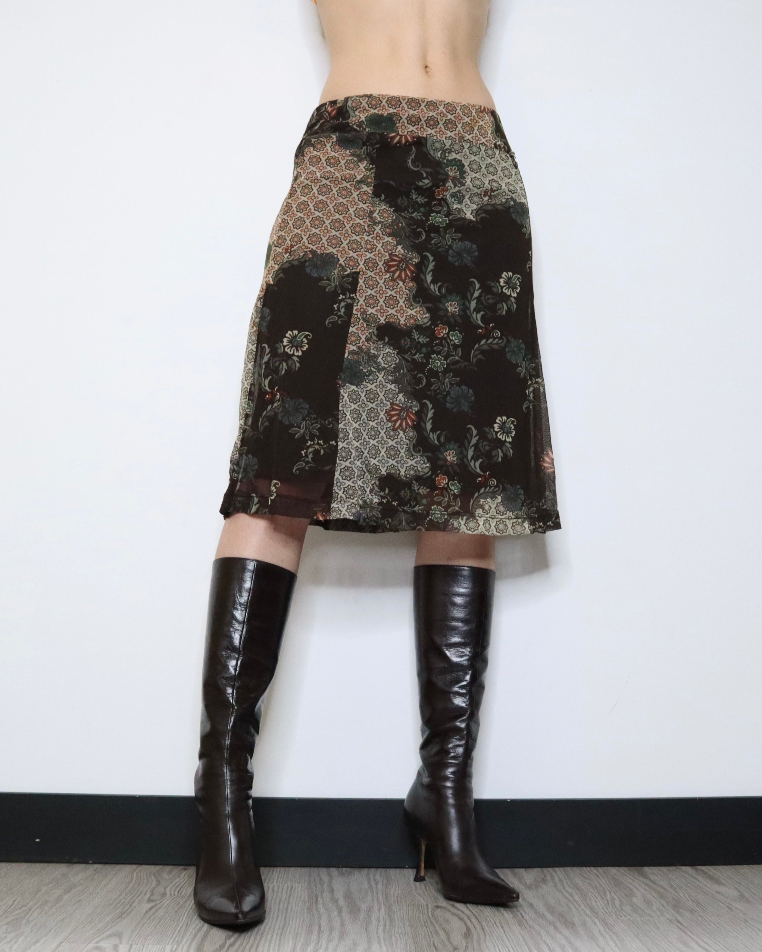 Brown Mesh Midi Skirt (Medium) 