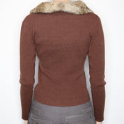 Brown Fur Collar Cardigan (S-M)